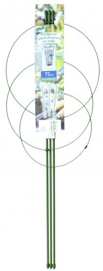 Podpora pierścieniowa z trzema tyczkami i czterema pierścieniami to świetna pozycja do roślin doniczkowych i na rabaty. Stelaż metalowy, pokryty tworzywem sztucznym - wytrzymałe, eleganckie i estetyczne.  