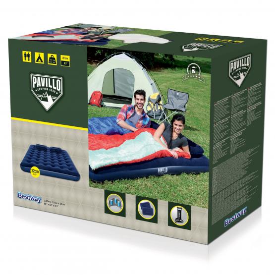 Materac dmuchany 2,03m x 1,52m x 22 cm QUEEN SIZE (materac, pompka ręczna, 2 poduszki)