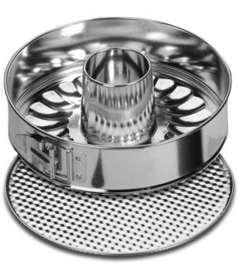 Okrągła tortownica / forma z dwoma dnami. Posiada fakturowane dno. Idealna do pieczenia tortów, babek.