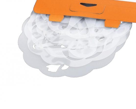 Wystarczy przesiać przez krążek kakao, cukier puder lub cynamon aby uzyskać piękny wzór na cieście.  Sześć różnych wzorów na wyjątkowe okazje.