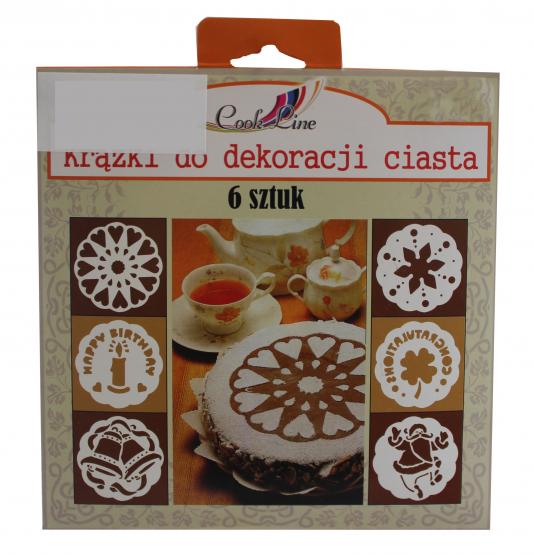 Wystarczy przesiać przez krążek kakao, cukier puder lub cynamon aby uzyskać piękny wzór na cieście.  Sześć różnych wzorów na wyjątkowe okazje.