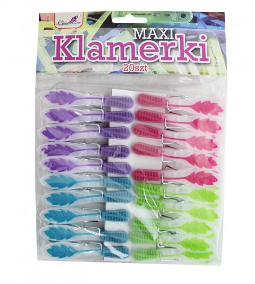 Komplet kolorowych spinaczy do bielizny wykonanych z plastiku, posiadających antypoślizgowe elementy ułatwiające użytkowanie.