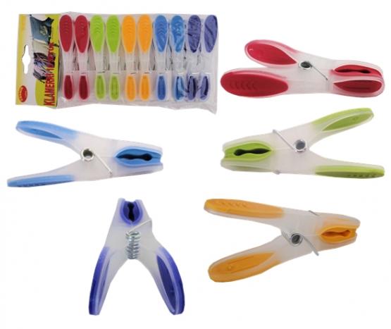 Komplet kolorowych spinaczy do bielizny wykonanych z plastiku, posiadających antypoślizgowe elementy ułatwiające użytkowanie. Sprawdzą się w zastosowaniu domowym oraz na potrzeby pralni i hoteli.