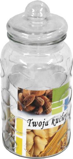 Słój z pokrywą wykonany z grubego szkła. Doskonale nadaje się do przechowywania różnego rodzaju produktów spożywczych. Pokrywa chroni produkty przed utratą świeżości i wilgoci.