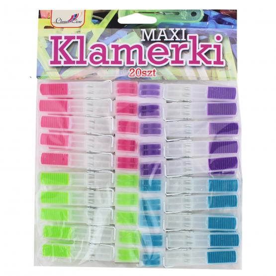 Komplet kolorowych spinaczy do bielizny wykonanych z plastiku, posiadających antypoślizgowe elementy ułatwiające użytkowanie.