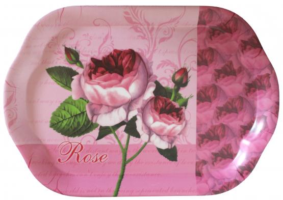 Praktyczna tacka wykonana z tworzywa sztucznego. Idealnie nadaje się do przenoszenia naczyń. Posiada elegancki kwiatowy wzór. 