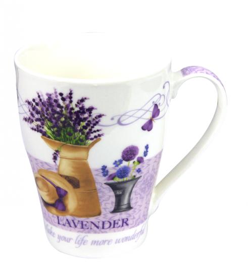Porcelanowe kubki o pojemności 360 ml w czterech lawendowych wzorach