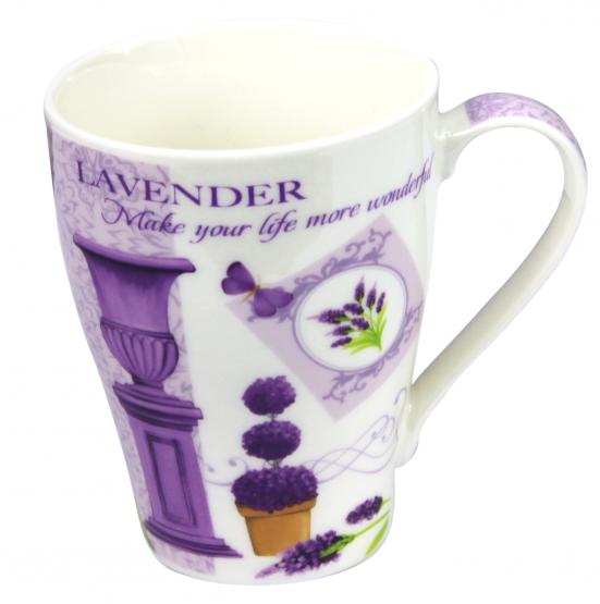 Porcelanowe kubki o pojemności 360 ml w czterech lawendowych wzorach