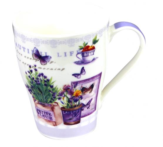 Porcelanowe kubki o pojemności 360 ml w czterech lawendowych wzorach