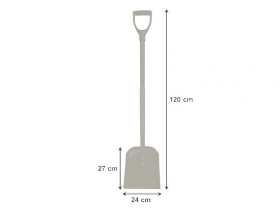 Szufla ze stali malowanej proszkowo. Uchwyt posiada nakładkę antypoślizgową. Narzędzie solidne i trwałe, idealne do prac ogrodowych i budowlanych.