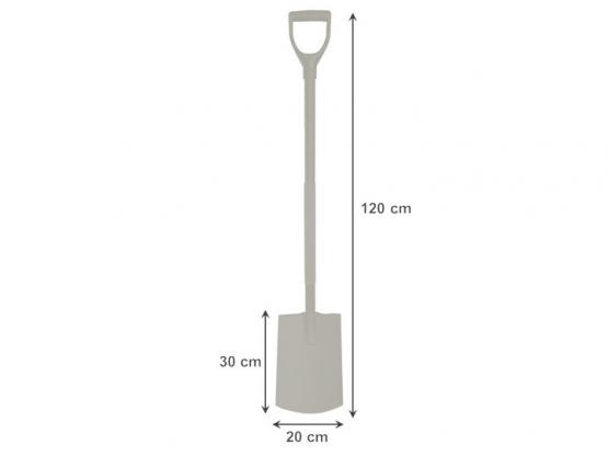 Szpadel ze stali malowanej proszkowo. Uchwyt posiada nakładkę antypoślizgową. Narzędzie solidne i trwałe, idealne do prac ogrodowych i budowlanych.