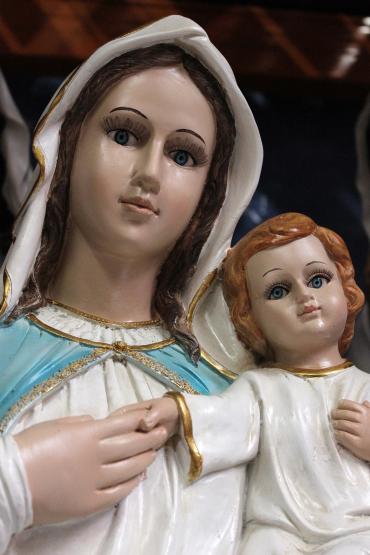 FIGURA MARYJA Z DZIECIĄTKIEM JEZUS 99 CM SZKLANE OCZY