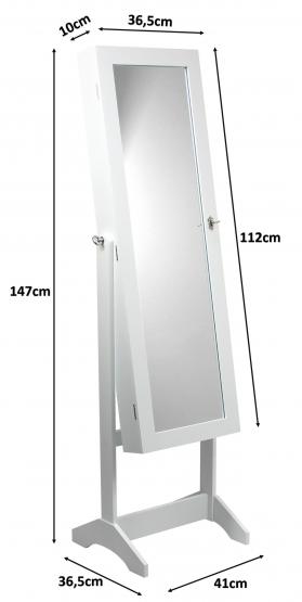 SZAFKA NA BIŻUTERIĘ Z LUSTREM CZARNA 41,5 x 36,5 x 147 cm