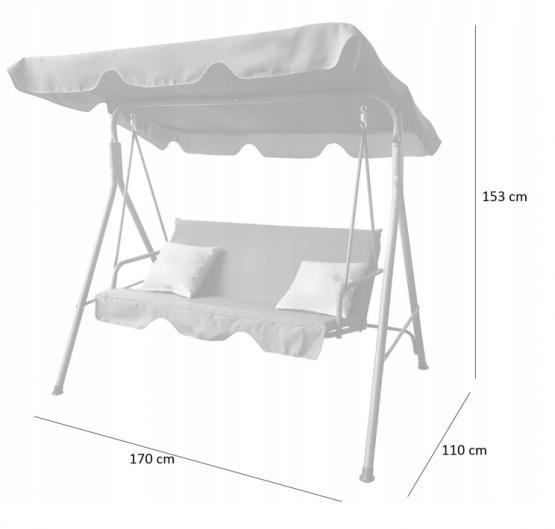 HUŚTAWKA OGRODOWA A-TYPE 170 x 110 x 153 cm SZARA