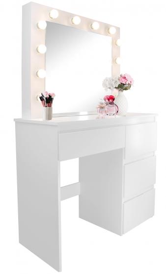 TOALETKA DO WIZAŻU BIAŁA Z OŚWIETLENIEM Z 4 SZUFLADAMI 