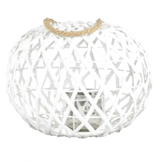 LAMPION H-18 CM BIAŁY Z WKŁADEM SZKLANYM 