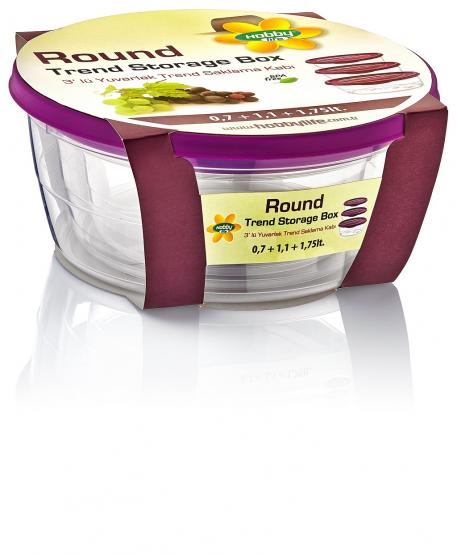 KPL. 3 POJEMNIKÓW OKRĄGŁYCH TREND BOX (0,7+1,1+1,75L) 