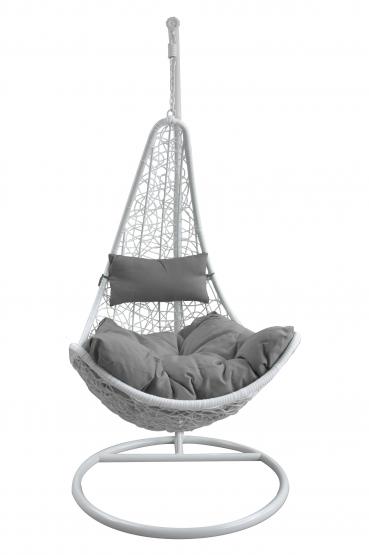 Fotel Wiszący Połówka Garden Line Biały z Ciemnoszarą Poduszką i Białą Ramą