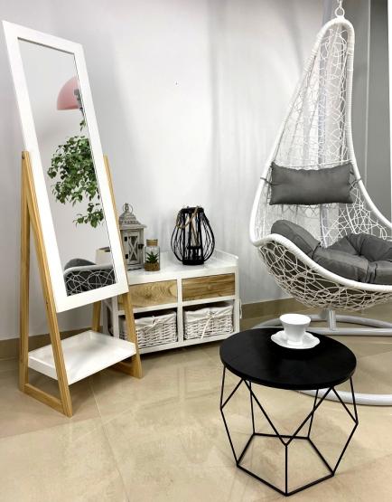 LUSTRO STOJĄCE PÓŁKA DREWNIANE 149CM W RAMIE BIAŁE