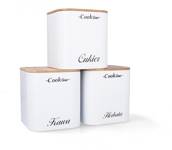 KOMPLET 3 POJEMNIKÓW NA HERBATĘ, KAWĘ, CUKIER KOLOR BIAŁY (11,5x11,5x12cm)