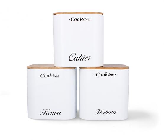 KOMPLET 3 POJEMNIKÓW NA HERBATĘ, KAWĘ, CUKIER KOLOR BIAŁY (11,5x11,5x12cm)