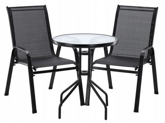 ZESTAW MEBLE BALKONOWE - 2 KRZESŁA + STOLIK - CZARNY
