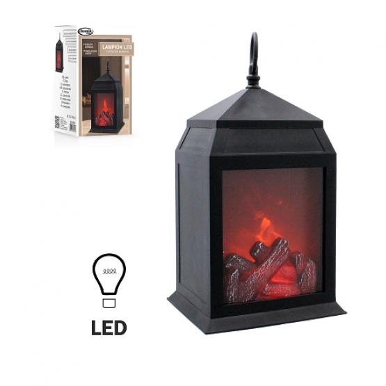 LAMPION LED Z EFEKTEM KOMINKA 160x140x270 mm CZARNY *6564