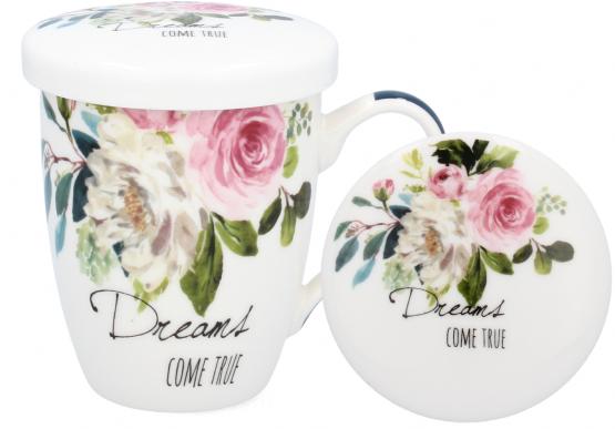 KUBEK PORCELANOWY Z ZAPARZACZEM I POKRYWKĄ 340 ML BUKIET