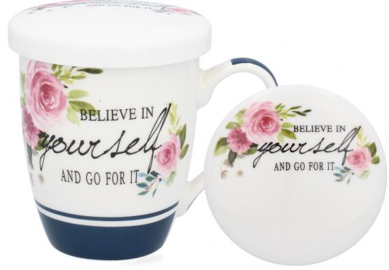 KUBEK PORCELANOWY Z ZAPARZACZEM I POKRYWKĄ 340 ML BUKIET