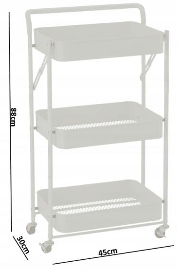 REGAŁ MOBILNY NA KÓŁKACH 3 POZIOMOWY SKŁADANY BIAŁY 88 x 45 x 29,5 cm 
