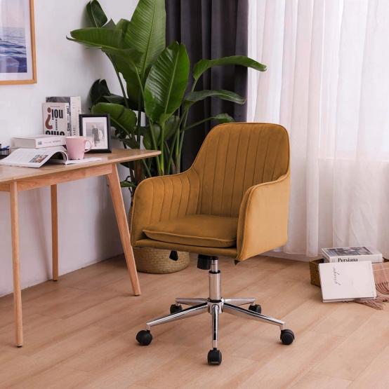 FOTEL-KRZESLO-OBROTOWE-WELUR-BIUROWE-MUSZTARDOWE KRZESŁO OBROTOWE MUSZTARDOWE