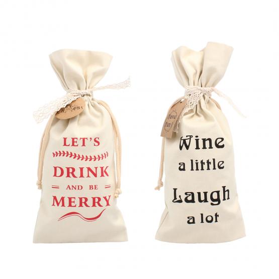 WOREK PREZENTOWY NA BUTELKĘ 15 X 35 CM KREMOWY Z NAPISEM 