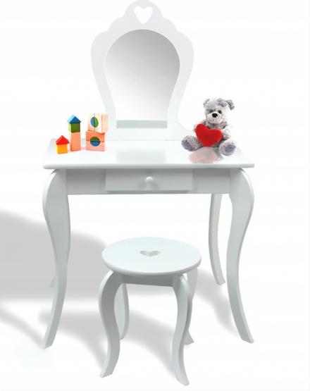 MAŁA TOALETKA KOSMETYCZNA BIAŁA Z LUSTREM + TABORET