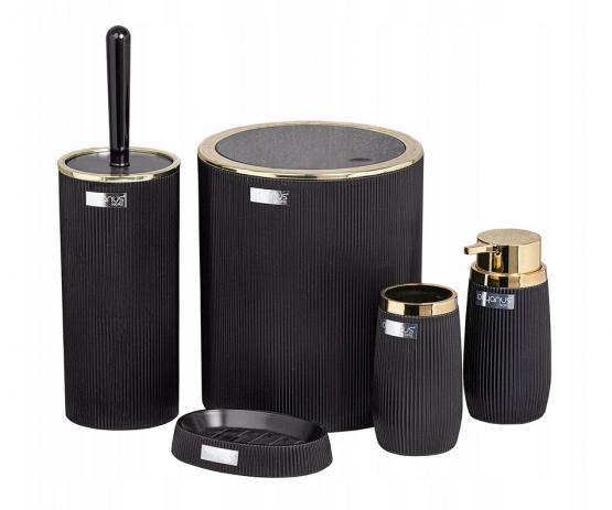 ZESTAW ŁAZIENKOWY OKRĄGŁY 5 ELEM. CZARNY / ZŁOTY