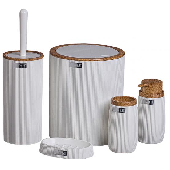 OKY7751 ZESTAW ŁAZIENKOWY OKRĄGŁY 5 ELEM. BIAŁY / DREWNO