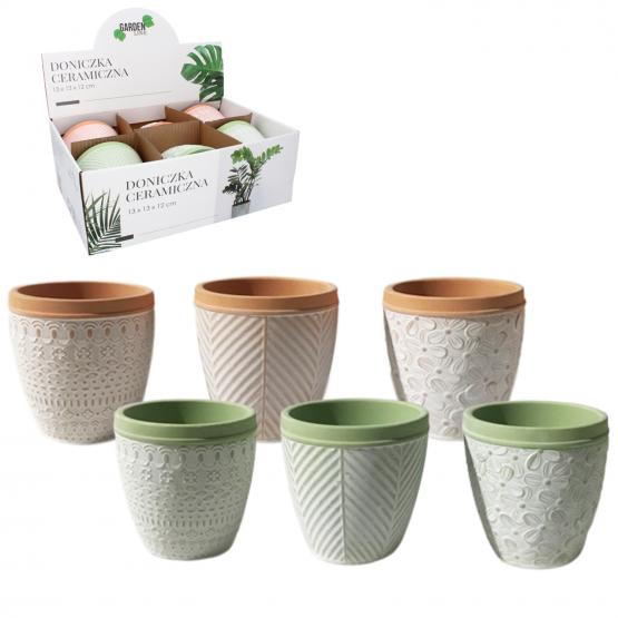 KOMPLET 6 DONICZEK CERAMICZNYCH 13 x 13 x 12cm MIX WZORÓW 