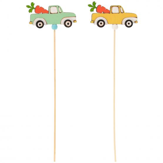 OZDOBA WIELKANOCNA - SAMOCHODZIK 29 CM Z MARCHEWKĄ NA PIKU MIX KOLORÓW