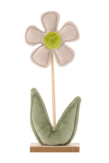 OZDOBA WIELKANOCNA - KWIATEK NA PODSTAWCE Z WELURU - SZARY 13 x 4,5 x 29 CM 