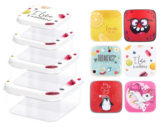 KPL. 4 POJEMNIKÓW KWADRATOWYCH Z WZOREM