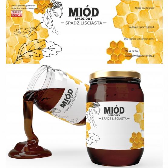 KPL. 100 ETYKIET MIÓD SPADZIOWY - SPADŹ LIŚCIASTA 154 x 60 MM