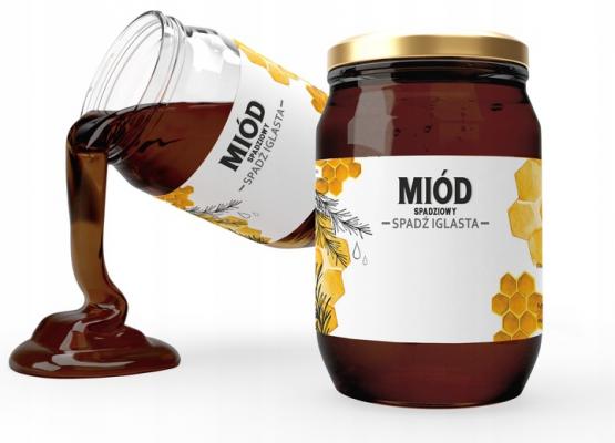 KPL. 100 ETYKIET MIÓD SPADZIOWY - SPADŹ IGLASTA 154 x 60 MM