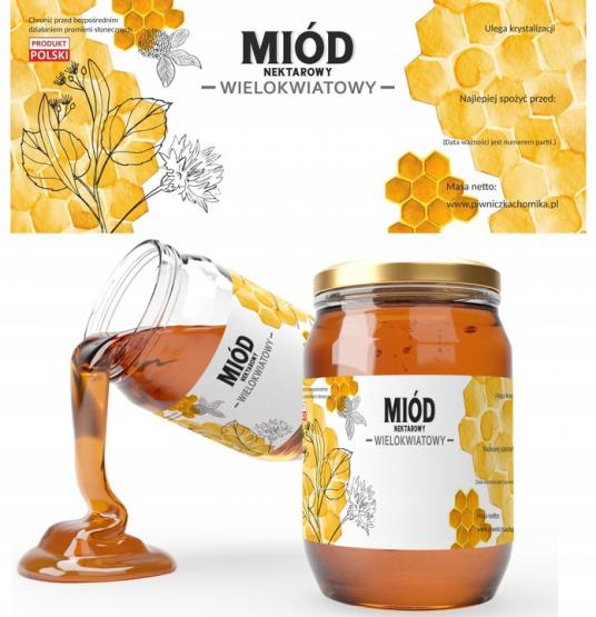 KPL. 100 ETYKIET MIÓD NEKTAROWY WIELOKWIATOWY 154 x 60 MM