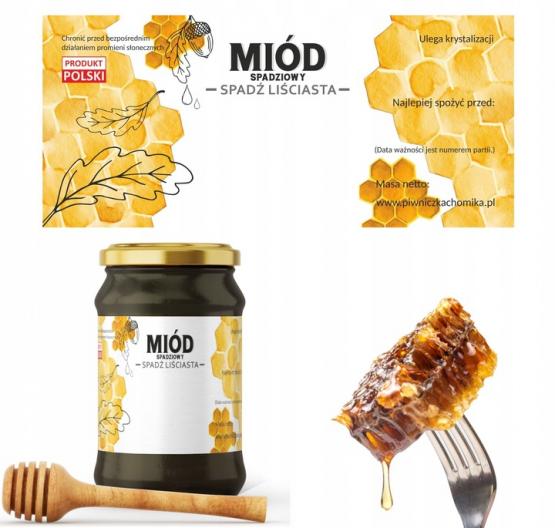 KPL. 100 ETYKIET MIÓD SPADZIOWY - SPADŹ LIŚCIASTA 116 x 50 MM 