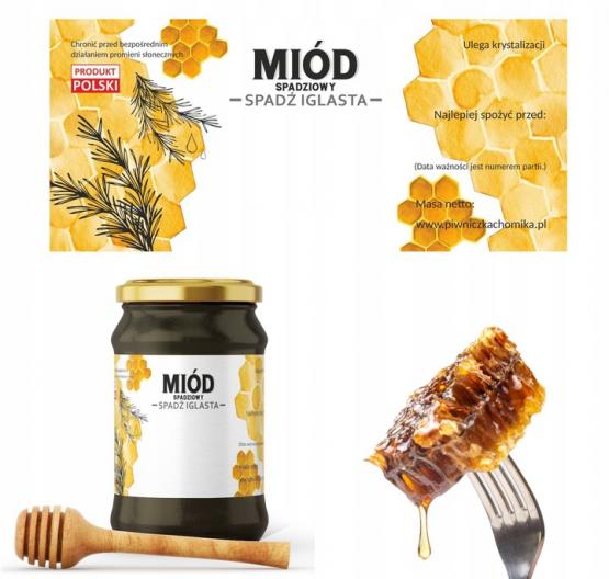 KPL. 100 ETYKIET MIÓD SPADZIOWY - SPADŹ IGLASTA 116 x 50 MM