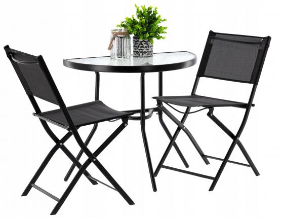 ZESTAW MEBLE BALKONOWE - STOLIK POŁÓWKA + 2 SKŁADANE KRZESŁA