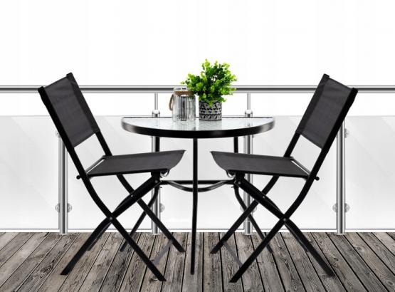 ZESTAW MEBLE BALKONOWE - STOLIK POŁÓWKA + 2 SKŁADANE KRZESŁA