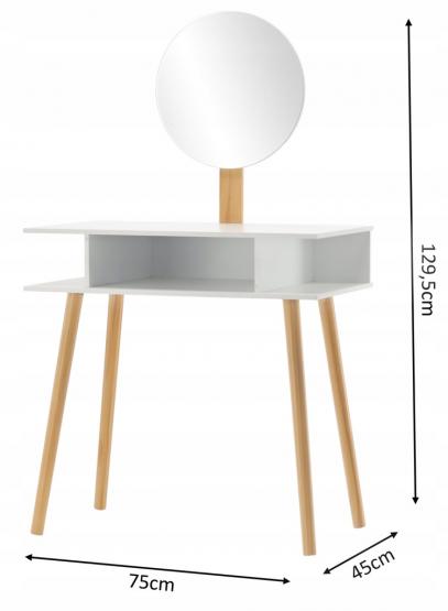 TOALETKA DO WIZAŻU BIAŁA RETRO Z OKRĄGŁYM LUSTREM +TABORET 