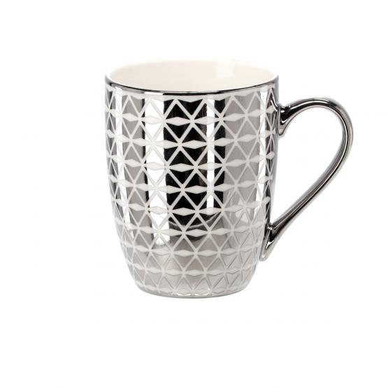 KUBEK PORCELANOWY SREBRNO-BIAŁY 340ML MIX WZORÓW 
