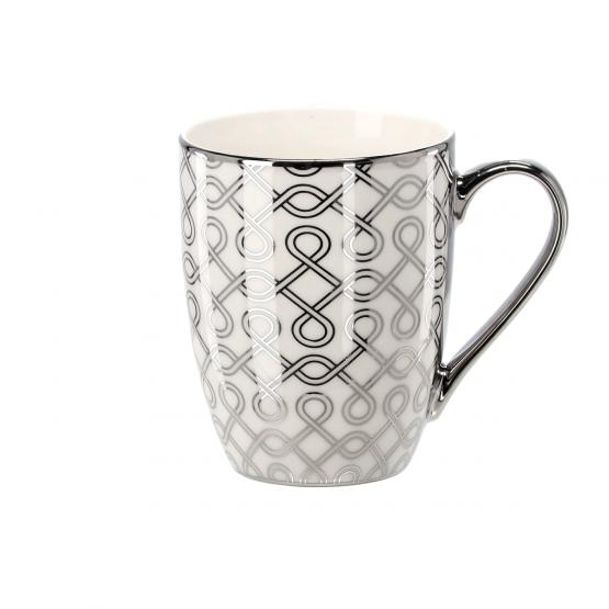 KUBEK PORCELANOWY SREBRNO-BIAŁY 340ML MIX WZORÓW 