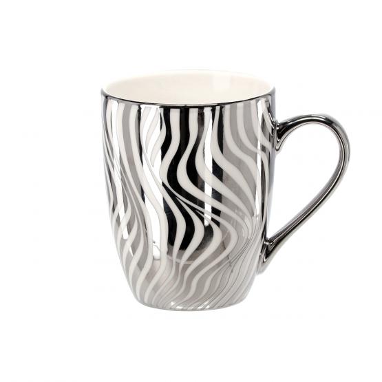 KUBEK PORCELANOWY SREBRNO-BIAŁY 340ML MIX WZORÓW 